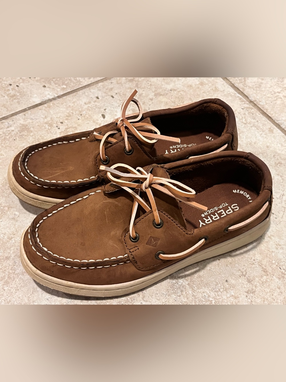 Sperry Cup II Leather Boys Boat Shoes WORN 1X WOW 1.5